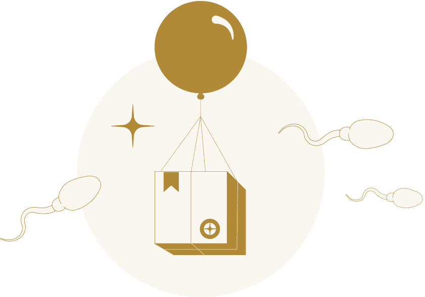 illustration Icon - balloon with box and swimming sperm