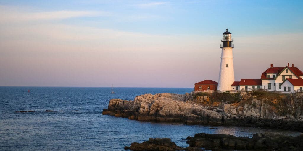 Maine lighthouse and coastline